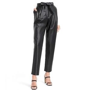 Express Black Super High Waisted Faux Leather Belted Ankle Pant Size 14